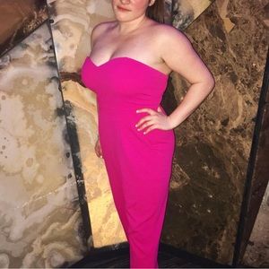 Beautiful hot pink jumpsuit with sweetheart neck line